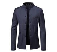 Qinvern Giacca da uomo in tinta unita con colletto alla coreana, temperamento sottile, comoda e versatile, giacca casual per tutti i giorni 3XL