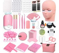 Qinzave Kit per extension ciglia per principianti con ventilatore USB, colla per ciglia, detergente pinzette, scarico pasta adesiva