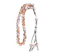 QINZITAO Rosario musulmano con 33 perline di preghiera Tasbih in vetro incrinato con ciondolo a frange, braccialetto etnico islamico per il culto quotidiano