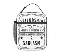QIOEURYU Borsa per Pranzo per Donne Uomini Unisex Regali dell'amicizia - Costruito su alcol e sarcasmo Un pranzo al sacco per Campeggio,Picnic,Scuola,Ufficio
