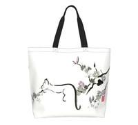 QIOEURYU Tote Borse a Spalla Tela In Cherry Blossom Tree Groceries Shopping Bag Donne Custom Kitten Shopper Borsa a tracolla Borse di grande capacità Loisirs Confort Regali di vacanza