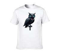 QIONG YANG Men's Adult Mechanical Owl Casual Personalized Pattern Printed T-Shirt White XL
