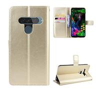 QiongniAN Cover per LG G8S ThinQ,Custodia per LG LMG810EAW G8S ThinQ / LMG810EA Custodia Portafoglio in Pelle Flip Case Gold