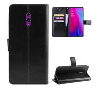 QiongniAN Cover per Oppo Reno, Custodia in Pelle Flip Case Black
