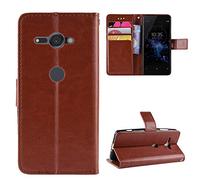 QiongniAN Cover per Sony Xperia XZ2 Compact,Custodia per Sony Xperia XZ2 Compact H8314 H8324 SO-05K Custodia Portafoglio in Pelle Flip Case Brown