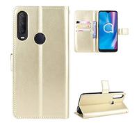 QiongniAN Custodia per Alcatel 1V 2020 5007U,Custodia per Alcatel 1s 2020 5028A 5028D 5028Y,Custodia in Pelle Custodia per TCL Optus X Go / A1 Alpha 20 5029Y Custodia Cover Case Gold
