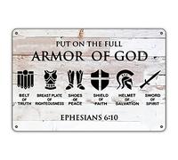 QIONGQI Divertente cartello in metallo con scritta "Put on The Full Armor of God", decorazione da parete, stile rustico, per la casa, idea regalo