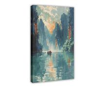 QIOTBVV Poster su tela ad acquerello, motivo: Ha Long Bay, decorazione per camera da letto, ufficio, stanza, regalo, 40 x 60 cm