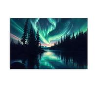 QIOTBVV Poster su tela con lago foresta Aurora Boreale, decorazione per camera da letto, ufficio, camera da letto, regalo, 60 x 90 cm