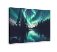 QIOTBVV Poster su tela con lago foresta Aurora Boreale, decorazione per camera da letto, ufficio, camera da letto, regalo, 60 x 90 cm
