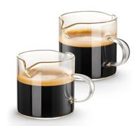 Qipecedm Set di 2 tazze da caffè con doppio beccuccio, bicchierini da liquore, tazza da latte con manico, in vetro trasparente, accessori per macchina da espresso, piccole