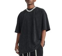 Qiqilyly Oversized Heavy Basic, maglietta da uomo retrò, in cotone, da uomo, vintage, oversize, hip hop, larga, maglietta estiva a maniche corte, Nero , M