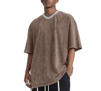Qiqilyly Oversized Heavy Basic, maglietta da uomo retrò, in cotone, da uomo, vintage, oversize, hip hop, larga, maglietta estiva a maniche corte, caffè, M