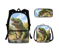 QIQISE Bulldog francese stampa floreale 3 pezzi zaino+scatola pranzo isolata+astuccio scuola borse set borse per bambini ritorno a scuola, Dinosauro Foreste, Taglia unica, Zaini Tradizionali