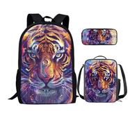 QIQISE Cool Tiger Girl - Zaino per bambini con portapranzo, borse per la scuola per ragazze dai 14 ai 16 anni, con morbido cuscino e tracolla, set da 3 pezzi, con borsa per il pranzo, astuccio per la