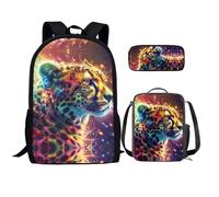 QIQISE Cool Tiger Girl - Zaino per bambini con portapranzo, borse per la scuola per ragazze dai 14 ai 16 anni, con morbido cuscino e tracolla, set da 3 pezzi, con borsa per il pranzo, astuccio per la