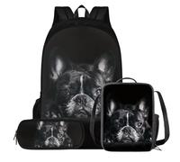QIQISE Cool Tiger - Set di zaini per bambini da 8 a 10 anni, borsa per libri per la scuola con portapranzo, astuccio per matite, zaino per ragazzi per la scuola, leggero, 3 pezzi, Bulldog francese