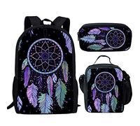 QIQISE Orca Killer Whale - Zaino per la scuola per ragazze, con borsa per il pranzo e astuccio per scuola, set da viaggio, confezione da 3 pezzi, motivo oceano, viola, Acchiappasogni, Taglia unica
