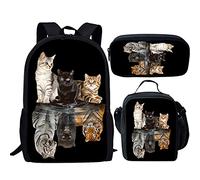 QIQISE Orca Killer Whale - Zaino per la scuola per ragazze, con borsa per il pranzo e astuccio per scuola, set da viaggio, confezione da 3 pezzi, motivo oceano, viola, Gatto tigre., Taglia unica