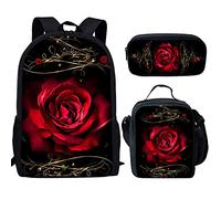 QIQISE Orca Killer Whale - Zaino per la scuola per ragazze, con borsa per il pranzo e astuccio per scuola, set da viaggio, confezione da 3 pezzi, motivo oceano, viola, Rosa rossa., Taglia unica, Zaini