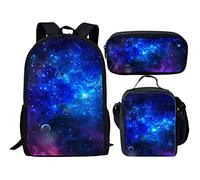 QIQISE Orca Killer Whale - Zaino per la scuola per ragazze, con borsa per il pranzo e astuccio per scuola, set da viaggio, confezione da 3 pezzi, motivo oceano, viola, Galaxy Design, Taglia unica