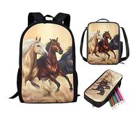 QIQISE Orca Killer Whale - Zaino per la scuola per ragazze, con borsa per il pranzo e astuccio per scuola, set da viaggio, confezione da 3 pezzi, motivo oceano, viola, Cavallo occidentale, Taglia
