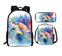 QIQISE Orca Killer Whale - Zaino per la scuola per ragazze, con borsa per il pranzo e astuccio per scuola, set da viaggio, confezione da 3 pezzi, motivo oceano, viola, Tie-Dye Tartaruga Marina, Taglia