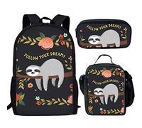 QIQISE Orca Killer Whale - Zaino per la scuola per ragazze, con borsa per il pranzo e astuccio per scuola, set da viaggio, confezione da 3 pezzi, motivo oceano, viola, Bradipo 3 Set, Taglia unica