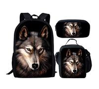 QIQISE Orca Killer Whale - Zaino per la scuola per ragazze, con borsa per il pranzo e astuccio per scuola, set da viaggio, confezione da 3 pezzi, motivo oceano, viola, Lupo moderno, Taglia unica
