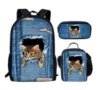 QIQISE Orca Killer Whale - Zaino per la scuola per ragazze, con borsa per il pranzo e astuccio per scuola, set da viaggio, confezione da 3 pezzi, motivo oceano, viola, Set Cat 1, Taglia unica, Zaini