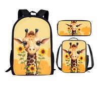 QIQISE Orca Killer Whale - Zaino per la scuola per ragazze, con borsa per il pranzo e astuccio per scuola, set da viaggio, confezione da 3 pezzi, motivo oceano, viola, Giraffa Girasole Carino, Taglia