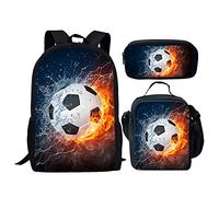 QIQISE Orca Killer Whale - Zaino per la scuola per ragazze, con borsa per il pranzo e astuccio per scuola, set da viaggio, confezione da 3 pezzi, motivo oceano, viola, Fuoco da calcio, Taglia unica
