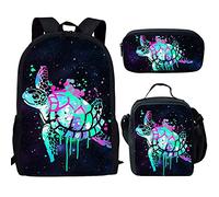 QIQISE Orca Killer Whale - Zaino per la scuola per ragazze, con borsa per il pranzo e astuccio per scuola, set da viaggio, confezione da 3 pezzi, motivo oceano, viola, Galassia delle tartarughe marine
