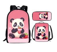 QIQISE Orca Killer Whale - Zaino per la scuola per ragazze, con borsa per il pranzo e astuccio per scuola, set da viaggio, confezione da 3 pezzi, motivo oceano, viola, Panda fragola 3, Taglia unica