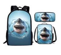 QIQISE Orca Killer Whale - Zaino per la scuola per ragazze, con borsa per il pranzo e astuccio per scuola, set da viaggio, confezione da 3 pezzi, motivo oceano, viola, Squalo freddo 3, Taglia unica