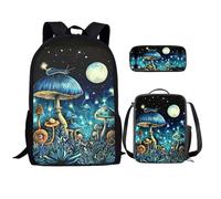 QIQISE Set di 3 pezzi zaino per ragazze carino koala borsa scuola per bambini con matita pranzo studenti librerie ragazzi forniture leggere adolescenti, Fungo Magico Blu, Taglia unica
