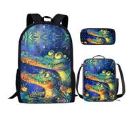 QIQISE Set di 3 pezzi zaino per ragazze carino koala borsa scuola per bambini con matita pranzo studenti librerie ragazzi forniture leggere adolescenti, coccodrillo magico, Taglia unica