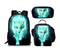 QIQISE Set di 3 zaini con lupo galassia, borsa a tracolla, astuccio per ragazzi e ragazze, per bambini di età compresa tra 1 e 6 anni, per il rientro a scuola
