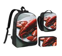 QIQISE Set zaino con stampa aragosta, portapranzo, portapenne, matite, studi e snack