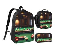 QIQISE Set zaino con stampa biliardo, portapranzo, portapenne, matite, studi, snack