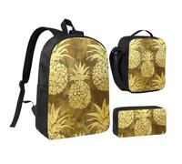 QIQISE Set zaino con stampa in pino dorato, borsa portapranzo, portapenne, matite, forniture per lo studio, snack