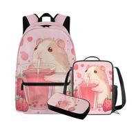 QIQISE Simpatico zaino Capybara con lunchbox 17 pollici grande capacità borsa da scuola per ragazze 6-8 borsa leggera con tasca frontale zaino per bambini per studenti elementari, Carino Capibara