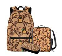 QIQISE Simpatico zaino Capybara con lunchbox 17 pollici grande capacità borsa da scuola per ragazze 6-8 borsa leggera con tasca frontale zaino per bambini per studenti elementari, Divertente Capibara