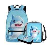 QIQISE Simpatico zaino Capybara con lunchbox 17 pollici grande capacità borsa da scuola per ragazze 6-8 borsa leggera con tasca frontale zaino per bambini per studenti elementari, Baby Shark, Taglia