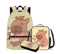 QIQISE Simpatico zaino Capybara con lunchbox 17 pollici grande capacità borsa da scuola per ragazze 6-8 borsa leggera con tasca frontale zaino per bambini per studenti elementari, Capibara dei cartoni