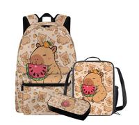 QIQISE Simpatico zaino Capybara con lunchbox 17 pollici grande capacità borsa da scuola per ragazze 6-8 borsa leggera con tasca frontale zaino per bambini per studenti elementari, Capibara, Taglia