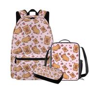 QIQISE Simpatico zaino Capybara con lunchbox 17 pollici grande capacità borsa da scuola per ragazze 6-8 borsa leggera con tasca frontale zaino per bambini per studenti elementari, Stampa Capibara