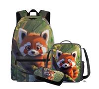 QIQISE Simpatico zaino Capybara con lunchbox 17 pollici grande capacità borsa da scuola per ragazze 6-8 borsa leggera con tasca frontale zaino per bambini per studenti elementari, Panda minore, Taglia
