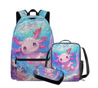QIQISE Simpatico zaino Capybara con lunchbox 17 pollici grande capacità borsa da scuola per ragazze 6-8 borsa leggera con tasca frontale zaino per bambini per studenti elementari, Carino Salamandra