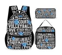 QIQISE Zaino da pallavolo con portapranzo e astuccio, 40,6 cm, a tema pallavolo, regolabile, leggero, grande capacità, colorato, set di zaino da pallavolo per bambini, ragazze e ragazzi, Zaino da